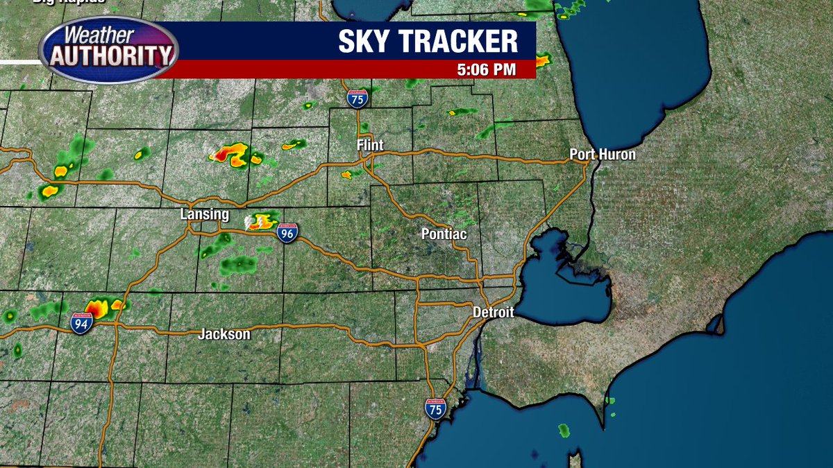 5:09 PM Weather Radar Update...  Scattered t-storms near Lansing and Flint are moving NE.