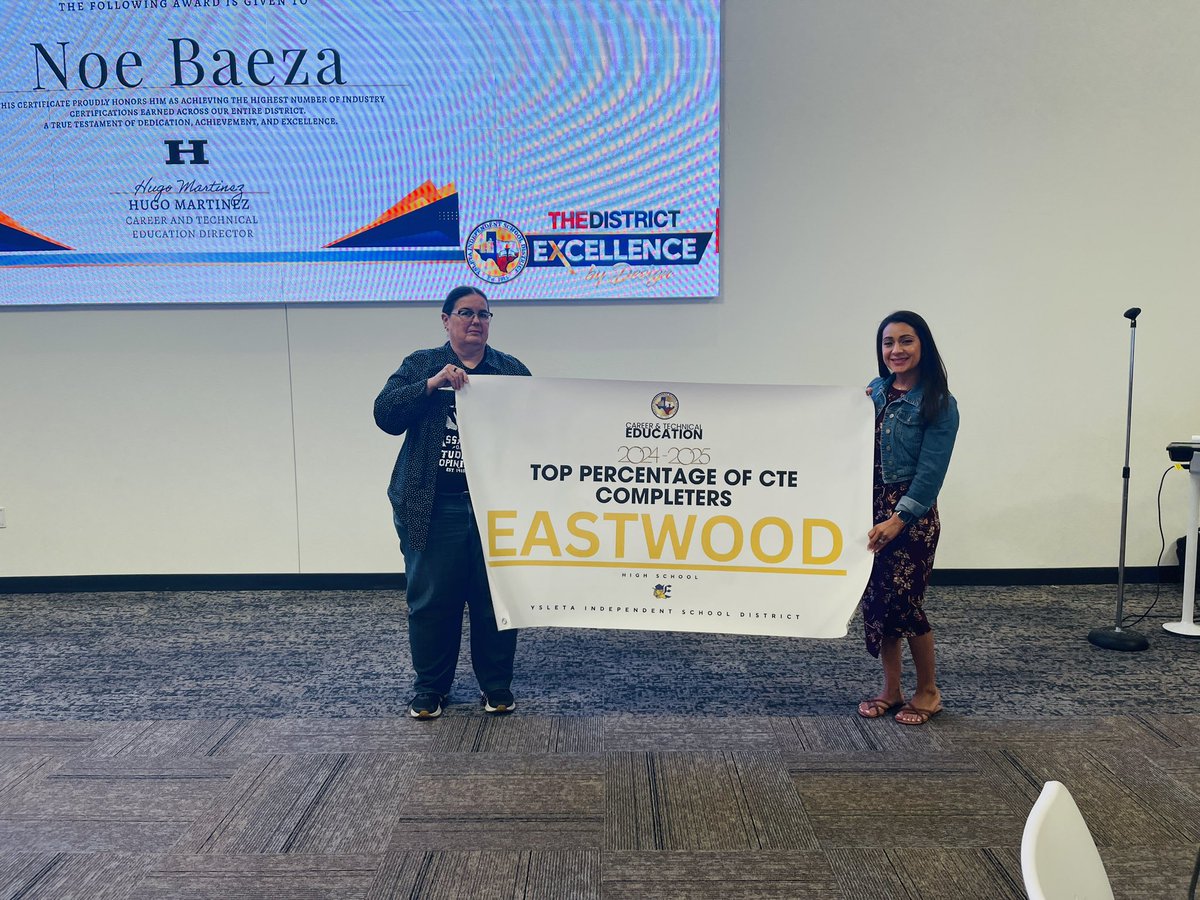 Ysleta ISD CTE (@ysletaisdcte) on Twitter photo Congratulations Eastwood HS officially named our 24–25 CTE Campus of the Year & the Top Percentage of CTE Completers! 🏆 Our District leads the region in total certifications earned! <a href="/YsletaISD/">Ysleta ISD</a> <a href="/EastwoodHQ/">Eastwood High School</a> <a href="/BrendaChR1/">Brenda Chacon-Robles, Ed.D.</a> <a href="/ESCRegion19/">ESC-Region 19</a> <a href="/texascte/">CTAT</a> Congratulations Eastwood HS officially named our 24–25 CTE Campus of the Year & the Top Percentage of CTE Completers! 🏆 Our District leads the region in total certifications earned! <a href="/YsletaISD/">Ysleta ISD</a> <a href="/EastwoodHQ/">Eastwood High School</a> <a href="/BrendaChR1/">Brenda Chacon-Robles, Ed.D.</a> <a href="/ESCRegion19/">ESC-Region 19</a> <a href="/texascte/">CTAT</a>
