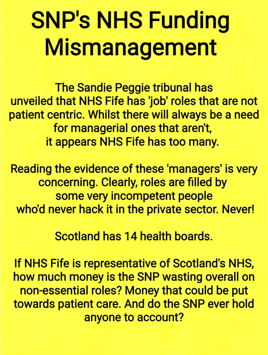 SANDIE PEGGIE TRIBUNAL ...
 
Revealing SNPs mismanagement of Scots' NHS.

What concerns have those giving evidence raised for you?

Please retweet if you agree.