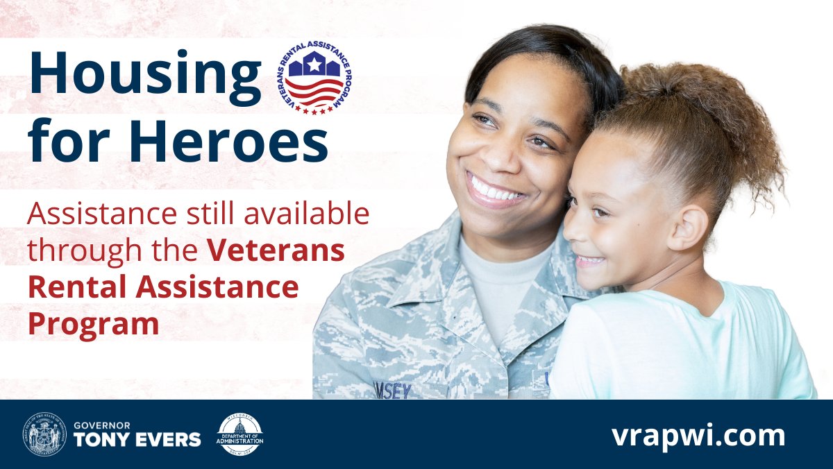 WisconsinDOA's tweet image. ICYMI: Help for #veterans is still available through the Veterans Rental Assistance Program! Learn more about VRAP assistance for rent and other housing costs and how to apply at vrapwi.com #HousingforHeroes #WisVets @WisVets