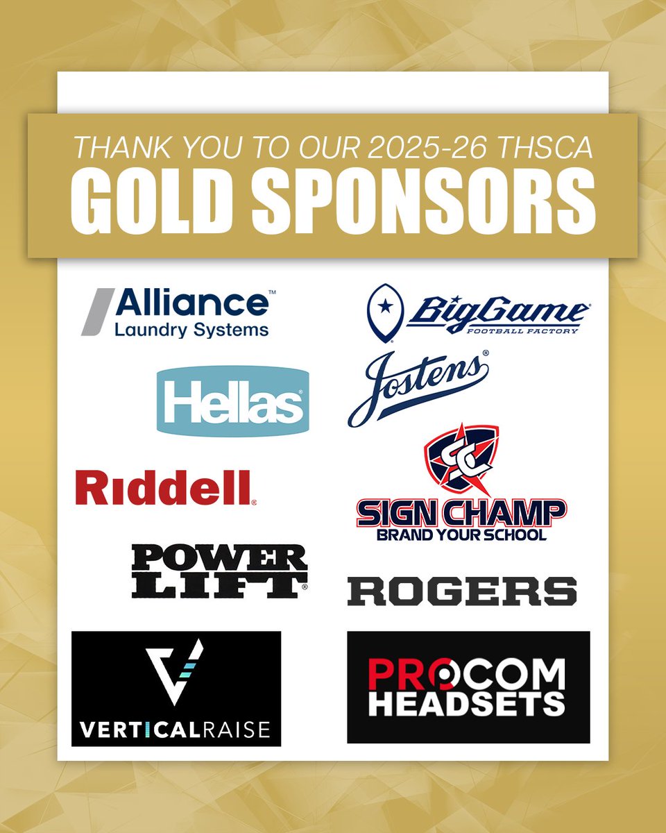THSCAcoaches's tweet image. ⭐ Gold stars for our 25-26 THSCA Gold Sponsors... you make us better! Thank you for your support! ⭐
🔗: thsca.com/sponsors
