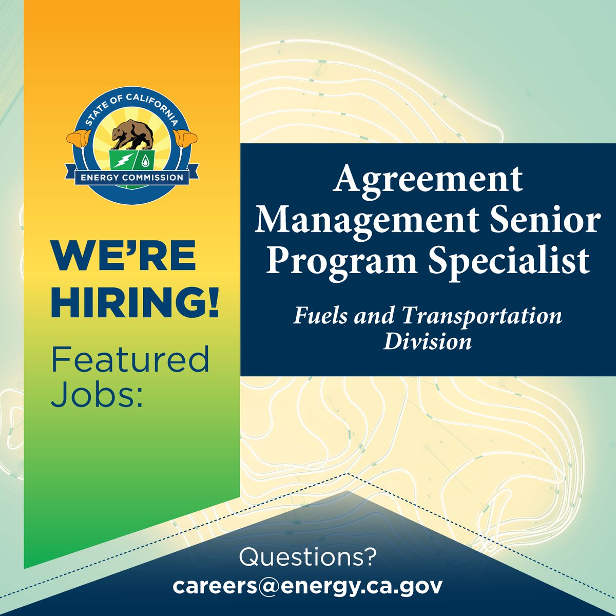 California Energy Commission - ⚡#CalEnergy (@calenergy) on Twitter photo ⚡ #CalEnergy seeks an Agreement Management Senior Program Specialist in our Fuels and Transportation Division!
📅 Apply before 8/5: bit.ly/3IGjTeB
💡 Salary: $8,093 - $10,360 with full benefits, PTO, and state pension plan!
📬Questions? Email Careers@Energy.ca.gov ⚡ #CalEnergy seeks an Agreement Management Senior Program Specialist in our Fuels and Transportation Division!
📅 Apply before 8/5: bit.ly/3IGjTeB
💡 Salary: $8,093 - $10,360 with full benefits, PTO, and state pension plan!
📬Questions? Email Careers@Energy.ca.gov