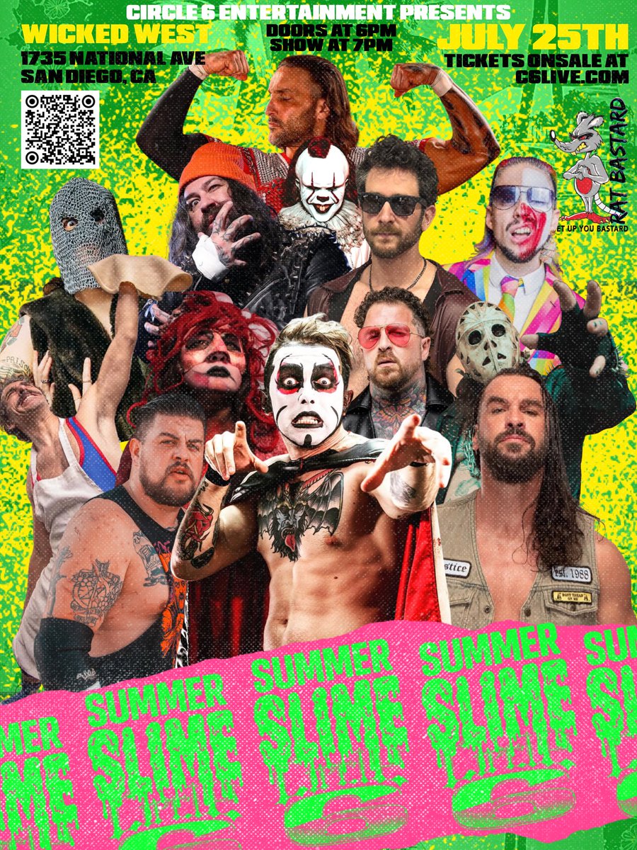 Circle6_co's tweet image. 🚨 FLASH SALE: SUMMER SLIME TOMORROW 🚨
Circle 6 takes over Comic-Con Friday night!
🎟️ Buy One Get One FREE
Use code SDBOGO at checkout:
👉 c6live.com/products/circl…
Hurry — this deal ends at 8PM TONIGHT!
Wrestling, live music, chaos. You already know.
