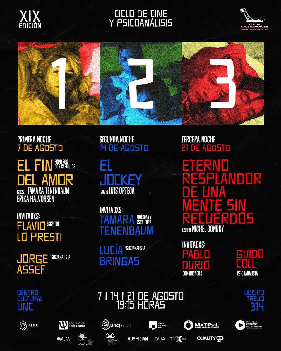 UNCCCYP's tweet image. Amores y amoras, con ustedes la programación del Ciclo de cine y psicoanálisis!🎞🥁🥳❤‍🔥
Te amo. Te odio ¡dame más!
❤ Agendate ya! Jueves 7, 14 y 21 de Agosto a las 19.15hs ¡NO FALTES A LA CITA!💌
