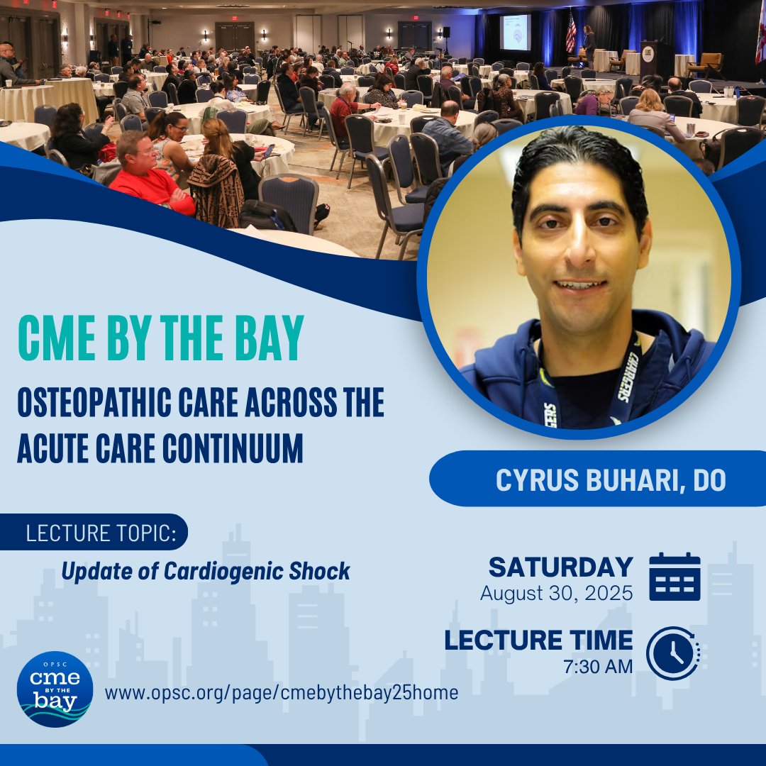 CME By The Bay Speaker Highlight: Cyrus Buhari, DO

📍 Lecture: Update of Cardiogenic Shock
🗓️ August 29–31, 2025
 📌 Hyatt Regency Monterey Hotel &amp; Spa | Monterey, California

🔗 Register now: bit.ly/4dQk7eK

Schedule subject to change.

#CMEByTheBay #OPSC2025