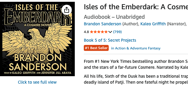 KaleoGriffith's tweet photo. I loved narrating , along will @JenniferJAraya,  ISLES OF THE EMBERDARK by @BrandSanderson  Thrilled to see it's currently #1 FANTASY on Amazon and Audible
#audiobookrelease  @CosmereNetwork @AudioFileMag 
@DragonsteelBook https://t.co/YX2ajQwe9F