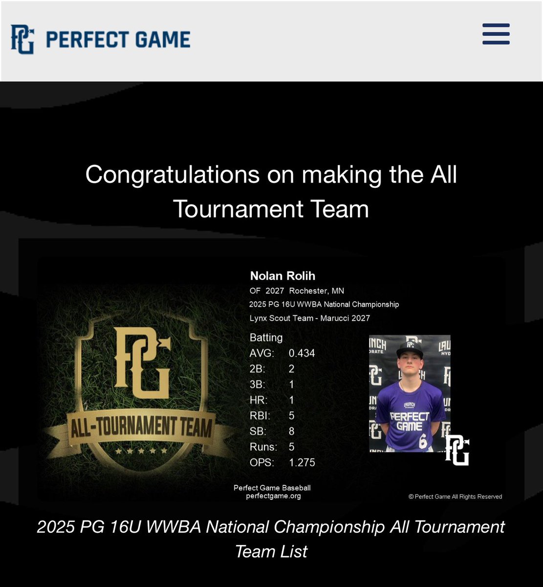 Mike Rolih (@mikerolih) on Twitter photo Congrats to <a href="/NolanRolih/">Nolan Rolih</a> for making the <a href="/PG_Scouting/">Perfect Game Scout</a> #WWBA All Tournament team!
<a href="/PG_WiscMinn/">PG Wisconsin and Minnesota</a> <a href="/Lynx_baseball_/">Lynx Baseball</a> <a href="/Coach_Beltran_/">Manny Beltran</a> <a href="/hittintheLink/">Jon Link</a> Congrats to <a href="/NolanRolih/">Nolan Rolih</a> for making the <a href="/PG_Scouting/">Perfect Game Scout</a> #WWBA All Tournament team!
<a href="/PG_WiscMinn/">PG Wisconsin and Minnesota</a> <a href="/Lynx_baseball_/">Lynx Baseball</a> <a href="/Coach_Beltran_/">Manny Beltran</a> <a href="/hittintheLink/">Jon Link</a>