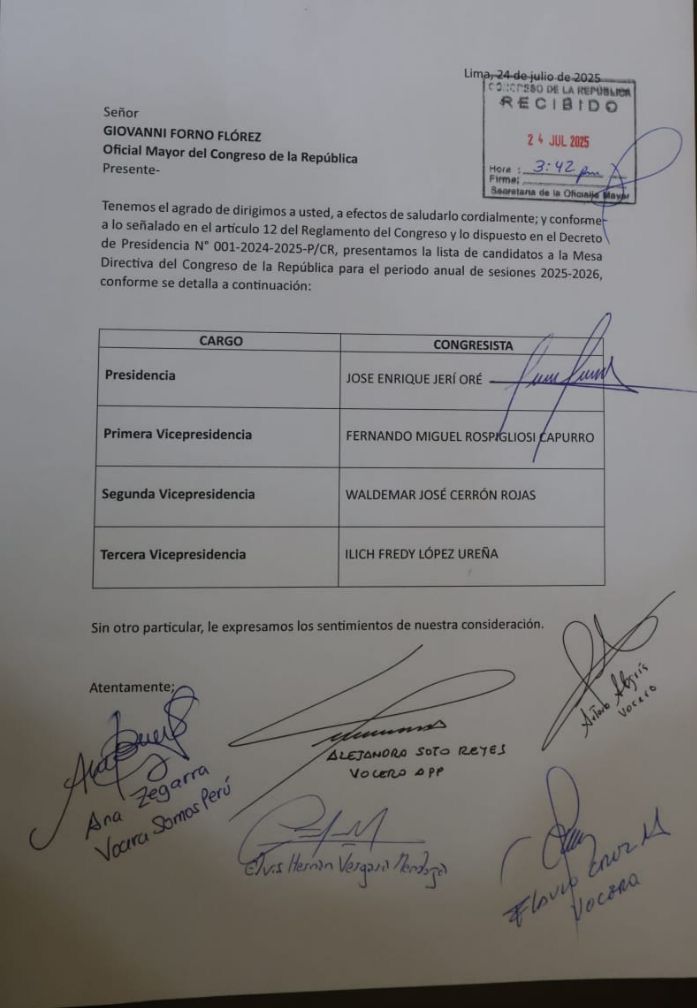 NicolasLucar's tweet image. Se inscribe lista para la mesa directiva del @congresoperu de la alianza de @KeikoFujimori , @CesarAcunaP, @VLADIMIR_CERRON  , @SomosPeruOf con @ilichlopez2025 congresista de @AccionPopular . En Palacio de Gobierno celebran pero...avalara el partido que fundo Belaúnde una alianza…