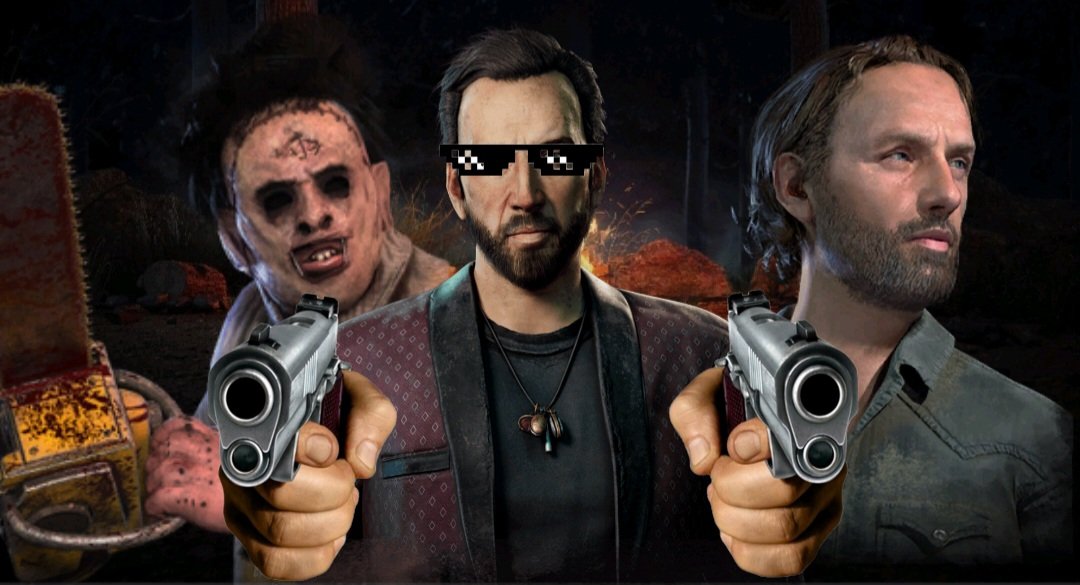 RickGrimes4DBD's tweet image. NOT THE BEES!!! My final matches as a Nicolas Cage main in DBD are now uploaded. (With a few extra clips from the ptb and anniversary) Link in bio!
