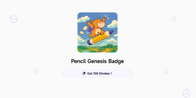 100회 획을 가진 연필을 타고 있는 귀여운 캐릭터가 그려진 Pencil Genesis 배지