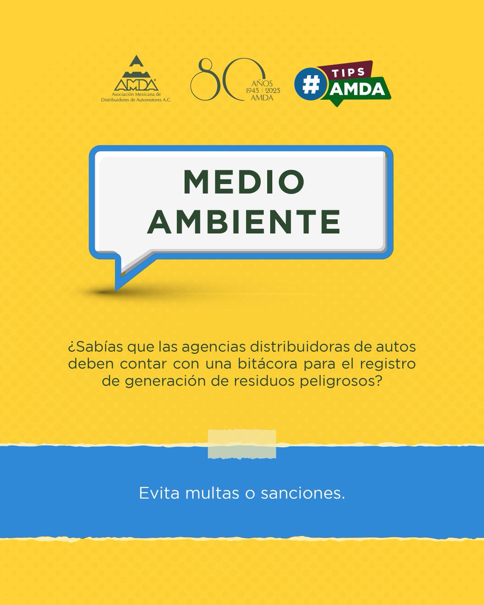 #TipsAMDA

Recuerda que es indispensable contar con una bitácora para el registro de generación de residuos peligrosos en tu distribuidora.

Si tienes dudas, puedes revisar la información en la siguiente liga:  ow.ly/6cu950WuZy6