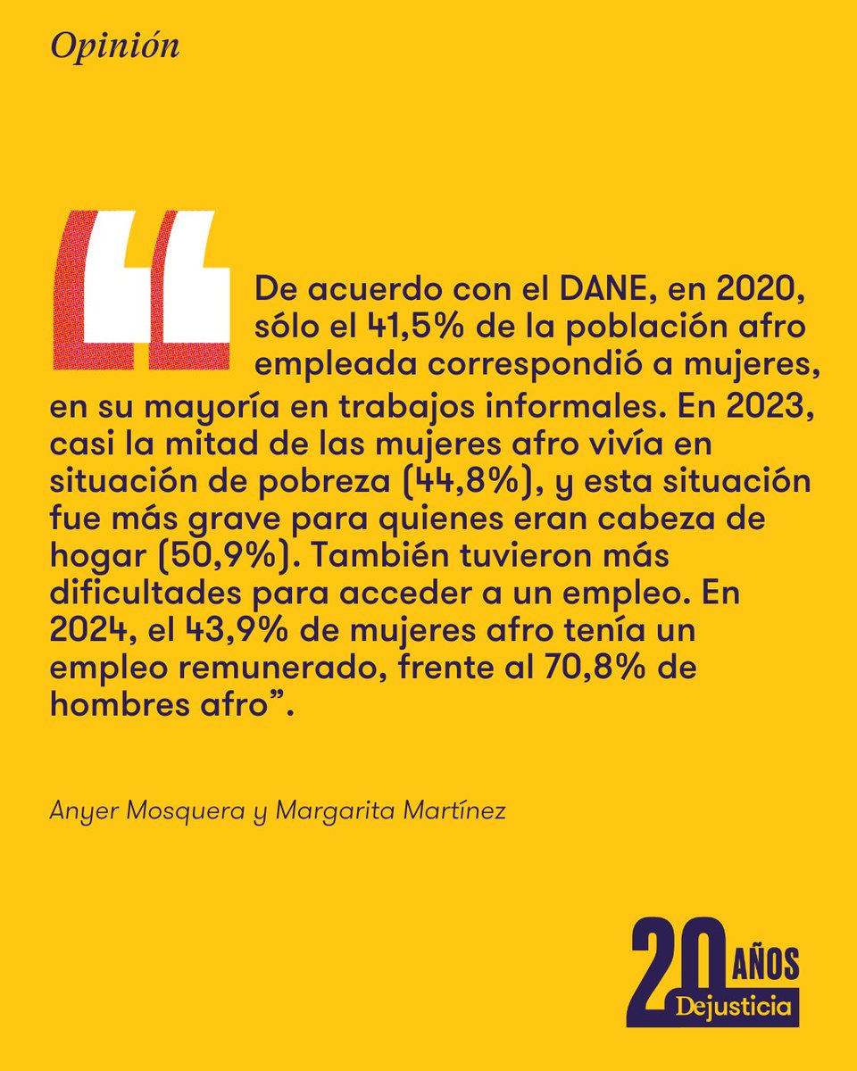 Dejusticia's tweet image. "Esperamos que el Segundo Decenio abra posibilidades para que mujeres y niñas afro encuentren en Colombia un mejor lugar para vivir dignamente": escriben Anyer Mosquera y Margarita Martínez en su columna en @ElUniversalCtg dejusticia.org/column/el-dece…