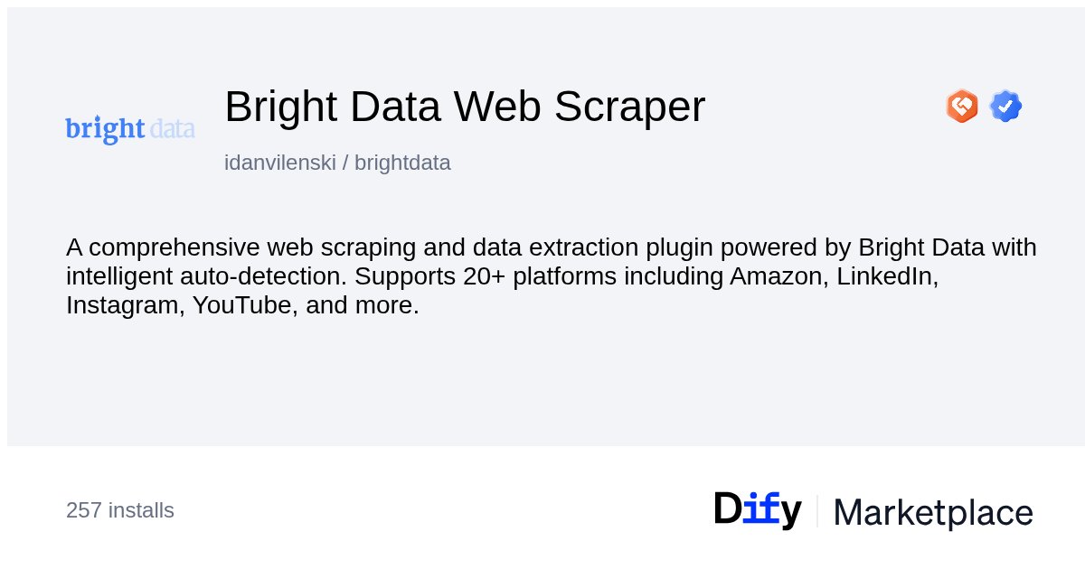 dify_ai's tweet image. Using Bright Data in Dify enables automated web scraping for market research, competitor monitoring, and lead generation across 50+ platforms.

Two integration options:

1) Plugin: Ready‑to‑use tools for structured data extraction and webpage‑to‑Markdown conversion
🔗…