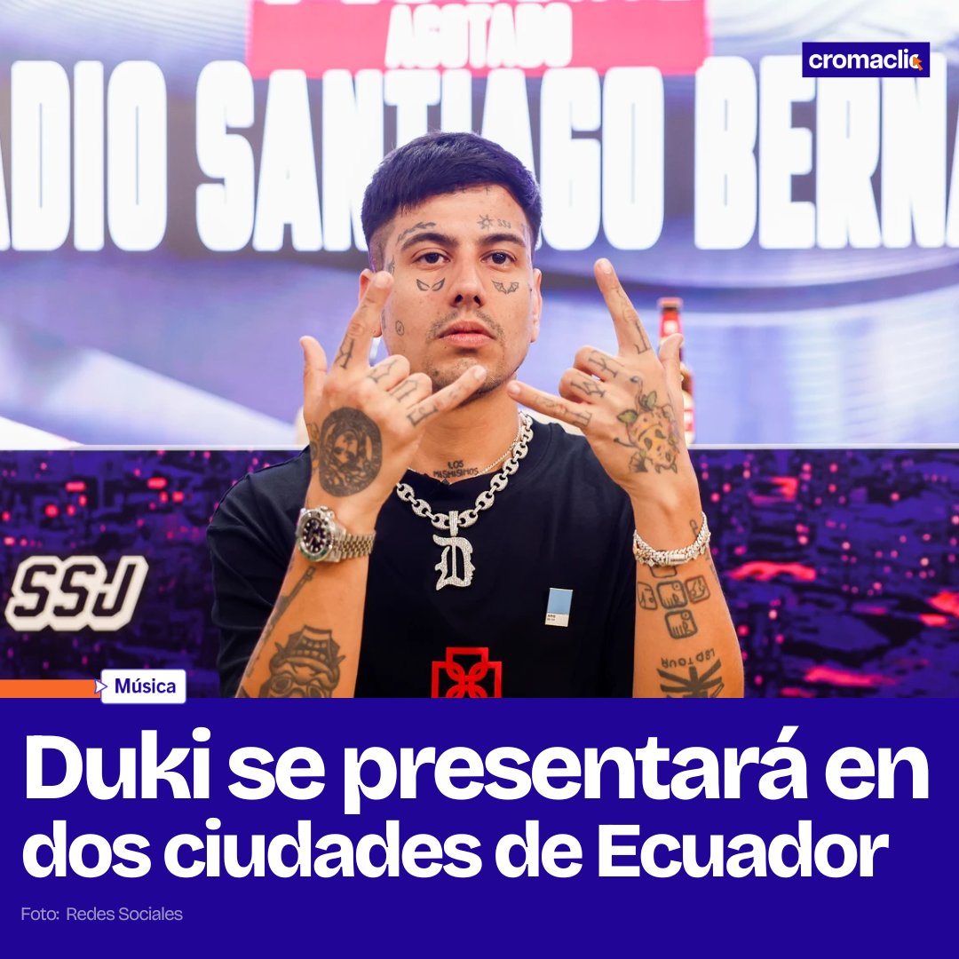 Cromaclictv1's tweet image. ¡DUKI LLEGA A ECUADOR!👿🎶
El ícono del trap argentino se presentará en Quito (28 ago) y Guayaquil (30 ago) como parte de su gira mundial.
Tras conquistar España y romperla en festivales como Starlite y Puro Latino, aterriza con su mixtape 5202 y el exitoso álbum AMERI.
Más de…