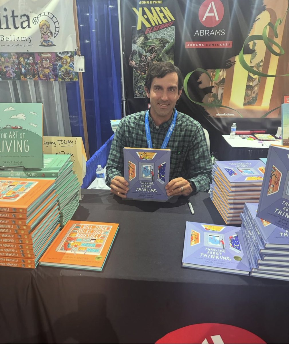 AbramsComicArts's tweet image. Grant Snider is signing at San Diego Comic-Con! Meet the creator of THINKING ABOUT THINKING and I WILL JUDGE YOU BY YOUR BOOKSHELF at the Abrams booth (#1216). Stop by and get your books signed. #SDCC2025 #GrantSnider #AbramsComicArts @grantdraws