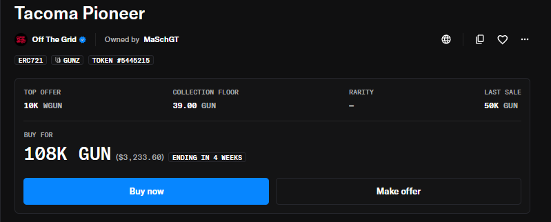 Someone sold a pioneer tacoma for 50k $GUN today, roughly $1500 👀 Not a bad deal for being early to <a href="/playoffthegrid/">Off The Grid</a>
<a href="/VladK133/">Vlad Korolev</a>