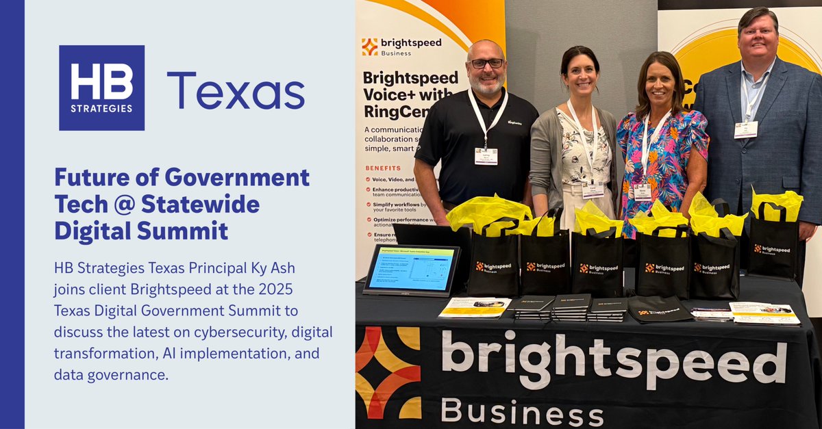 H_B_Strategies's tweet image. HB Strategies Texas @HB_StrategiesTX Principal Ky Ash is attending the 2025 Texas Digital Government Summit today in Austin alongside his client @gobrightspeed.
The summit brings together public sector leaders and technology professionals to address critical challenges in…