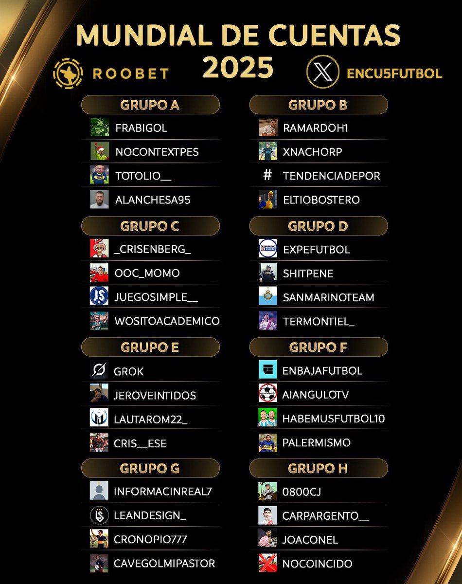 𝗘𝗡𝗖𝗨 (@encu5futbol) on Twitter photo 🚨 ¡EMPIEZA EL VERADERO MUNDIAL DE CUENTAS! 🏆
🌟 Las dos más votadas de cada grupo se meten en octavos de final. 🔥
❤️ ¡Pongan like y guarden el tuit así no se olvidan de votar!
A partir de las 19.10hs subiré las votaciones en este HILO 👇 🚨 ¡EMPIEZA EL VERADERO MUNDIAL DE CUENTAS! 🏆
🌟 Las dos más votadas de cada grupo se meten en octavos de final. 🔥
❤️ ¡Pongan like y guarden el tuit así no se olvidan de votar!
A partir de las 19.10hs subiré las votaciones en este HILO 👇