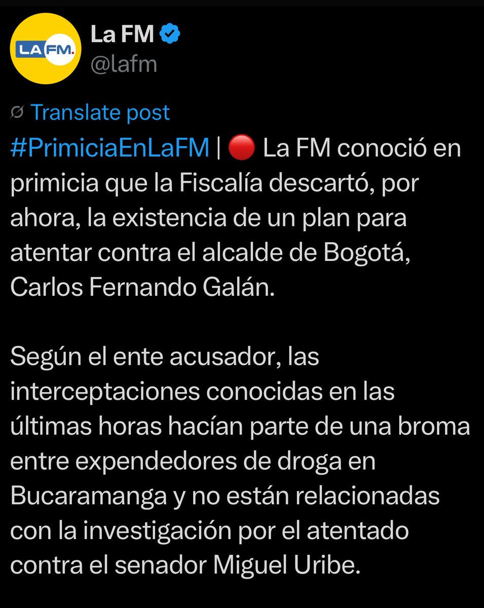 Ani Abello (@aniabello_r) on Twitter photo Explíquenme qué pasa con la Fiscalía
1. El periodista de RCN <a href="/FelipQuintero/">Felipe Quintero</a> revela unos audios donde unas personas están hablando sobre un atentado fallido en contra del alcalde <a href="/CarlosFGalan/">Carlos F. Galán</a>
2. El alcalde Galán, le cuenta a la opinión pública que ya había sido alertado.
3. Explíquenme qué pasa con la Fiscalía
1. El periodista de RCN <a href="/FelipQuintero/">Felipe Quintero</a> revela unos audios donde unas personas están hablando sobre un atentado fallido en contra del alcalde <a href="/CarlosFGalan/">Carlos F. Galán</a>
2. El alcalde Galán, le cuenta a la opinión pública que ya había sido alertado.
3.