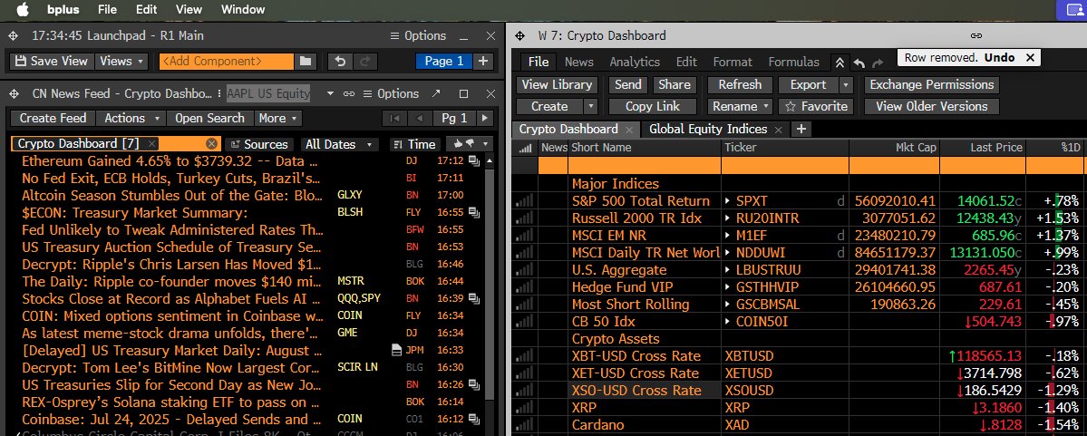 sebastianbea's tweet image. AMA: I installed Parallels on my MacBook to install Bloomberg Professional. It is the best of both worlds. Now I can watch the GS VIP list vs BTC ETH XRP SOL ADA.