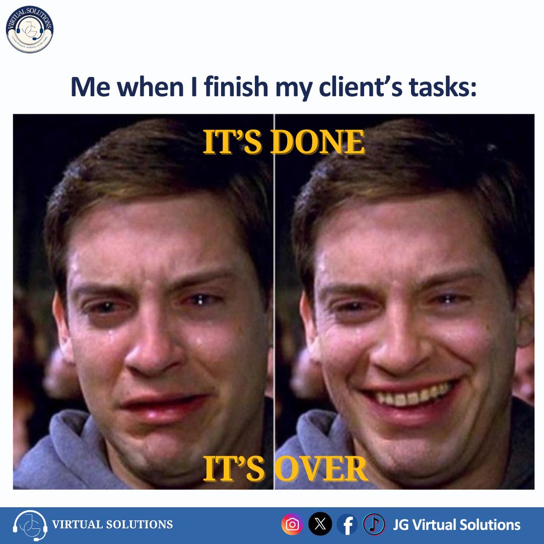 jg_vsolutions's tweet image. 𝙈𝙮 𝙛𝙖𝙘𝙚 𝙬𝙝𝙚𝙣 𝙄 𝙛𝙞𝙣𝙞𝙨𝙝 𝙢𝙮 𝙘𝙡𝙞𝙚𝙣𝙩&apos;𝙨 𝙩𝙖𝙨𝙠𝙨. What a fulfillment!😂

#JGVirtualSolutions #YouLeadIllSupport #VirtualSupportPartner #VAMeme #VAFunny