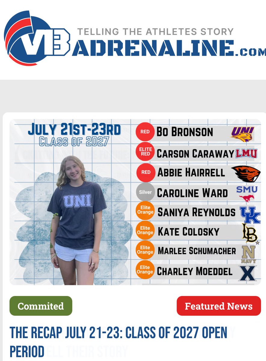 VBAdrenaline's tweet image. Part of the new content on VBadrenaline.com
@Big12Conference VB page what rooks could be making an impact for their squads? Then busy few days we have the Recap Class of 27. Best commits, Staff Shouts, Notes and more! All on the site