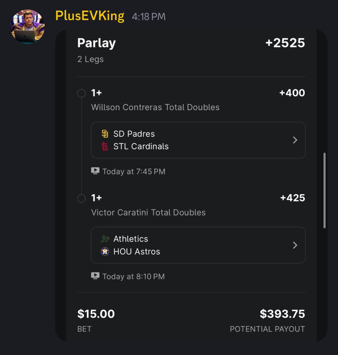 PlusEVKing's tweet image. ‼️BANG‼️
✅CASH THE +2525 Doubles lay!✅
Join us today! sharpduel.com/evmafia
⏳💰 Limited Offer: Use code SUMMERVIP for 50% OFF your first month!