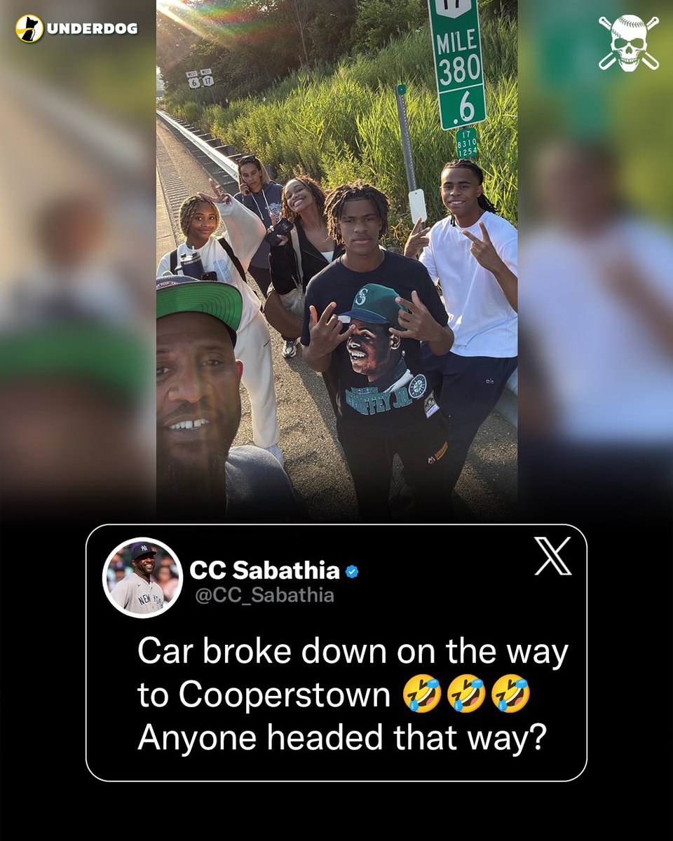 CC Sabathia’s car broke down on the way to Cooperstown to get inducted into the Baseball Hall of Fame 😅
