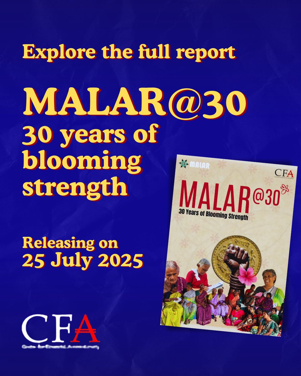 cfa_ind's tweet image. 📢Report Release
🌼MALAR @30🌼
30 years of blooming strength
We’re excited to release the MALAR Report today at 11:00 AM!
It is a collective story of courage, change, and community. Through powerful testimonies, the report captures how MALAR has transformed the lives of…