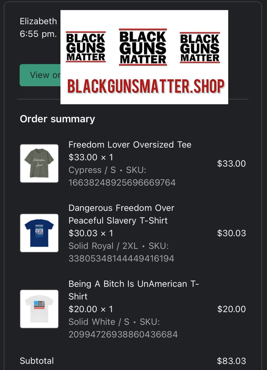 MajToure999's tweet image. Thanks for the support Elizabeth!
Remember... FREE shipping on all orders over $100.
Hit the link below and grab yours NOW!!!
BlackGunsMatter.Shop