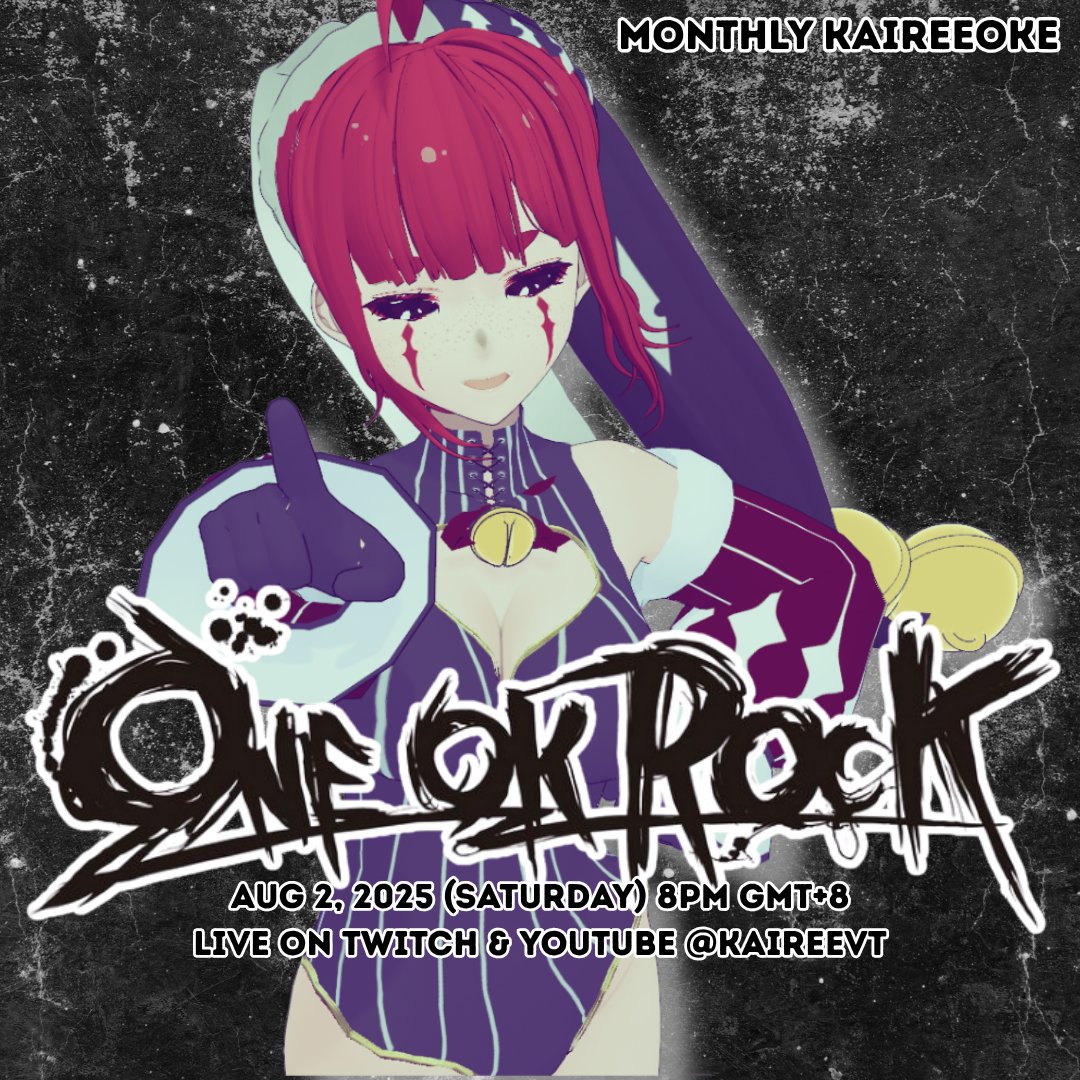 kaireeVT's tweet image. 🤘MONTHLY KAIREEOKE ANNOUNCEMENT🤘
This month's theme is dedicated to one of my favorite jrock bands, ONE OK ROCK!
Let me know your favorite OOR song in the comments and I might include it in the setlist
See you next week!