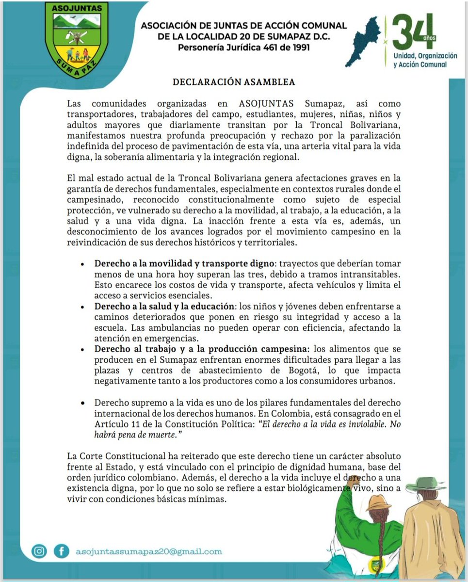 FedeBogotaJAC's tweet photo. 🚨 Desde la Federación Comunal de Bogotá apoyamos el llamado de ASOJUNTAS Sumapaz a @Bogota y @idubogota.
El abandono de la Troncal Bolivariana vulnera derechos fundamentales.
✊ ¡La ruralidad también es Bogotá!

#SumapazPresente #PazConVías #JusticiaTerritorial https://t.co/alcJhkmtzy