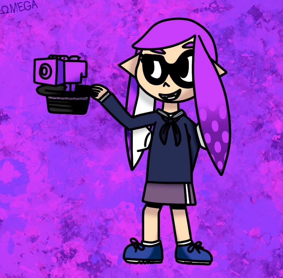 0megatoAlpha's tweet image. New artfight attack! This time, I'm drawing a Splatoon character for the first time with @medievalwing's Lilac!
Hiding her Custom Splattershot Jr. in her hat is her latest innovation in pranking!
