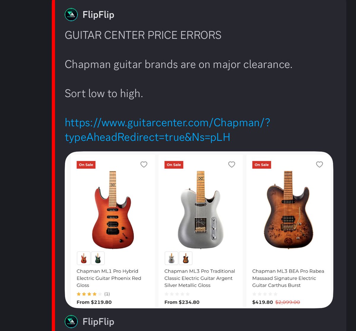FlipFlip's tweet image. Guitar center is selling $2,000+ guitars right now for $200 price glitch?
Yes. 🔥🙌👾