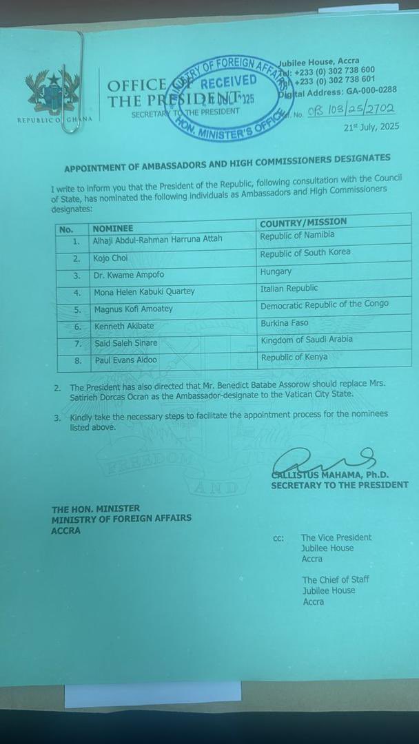 Jcubeonline's tweet image. APPOINTMENT OF AMBASSADORS AND HIGH COMMISSIONERS DESIGNATES