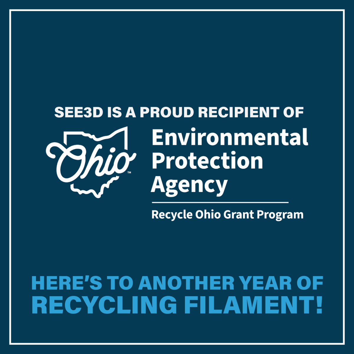 PLA, PLA+ and PETG prints and scraps do not need to fill up a landfill when you can recycle them with See3D! Visit the Donate link on See3D.org. Thank you #OhioEPA for supporting us with this program for the second year!