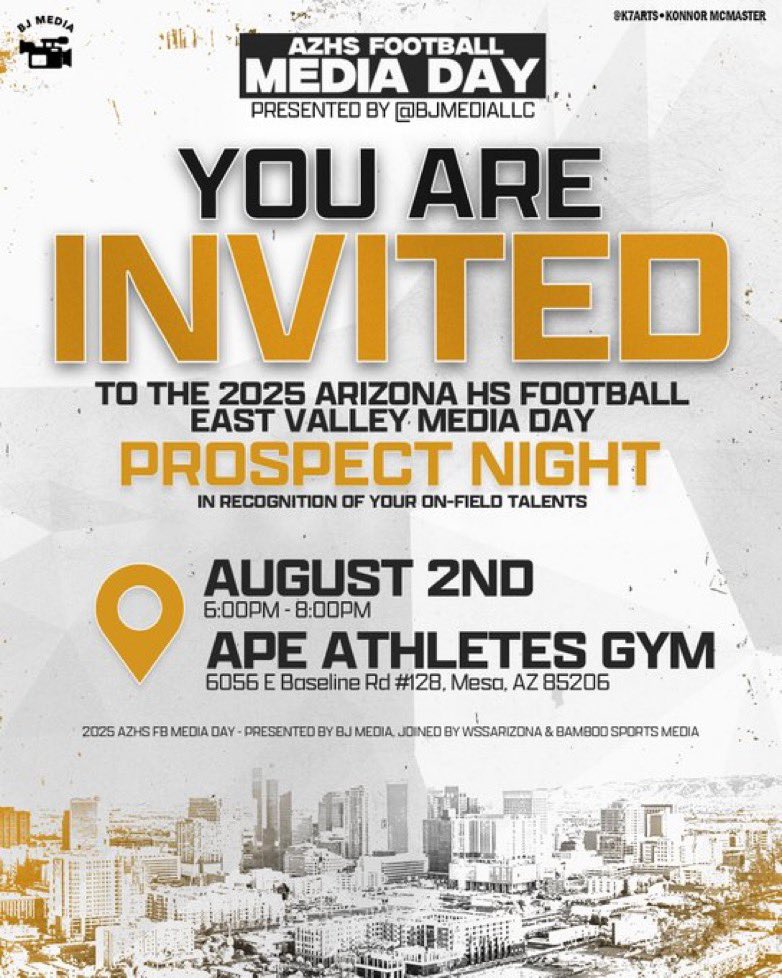 Joe Haynie (@haynie_vjoe) on Twitter photo Excited to attend the AZHS media day.
Thanks <a href="/BJMedia1/">BJ Media</a> <a href="/CoachHathcock/">Jeremy Hathcock</a> <a href="/Mesa_FB/">Mesa High Football</a> <a href="/CoachPerrone/">Coach Perrone (My Recruits)</a> blessed to attend the 7pm slot! Excited to attend the AZHS media day.
Thanks <a href="/BJMedia1/">BJ Media</a> <a href="/CoachHathcock/">Jeremy Hathcock</a> <a href="/Mesa_FB/">Mesa High Football</a> <a href="/CoachPerrone/">Coach Perrone (My Recruits)</a> blessed to attend the 7pm slot!