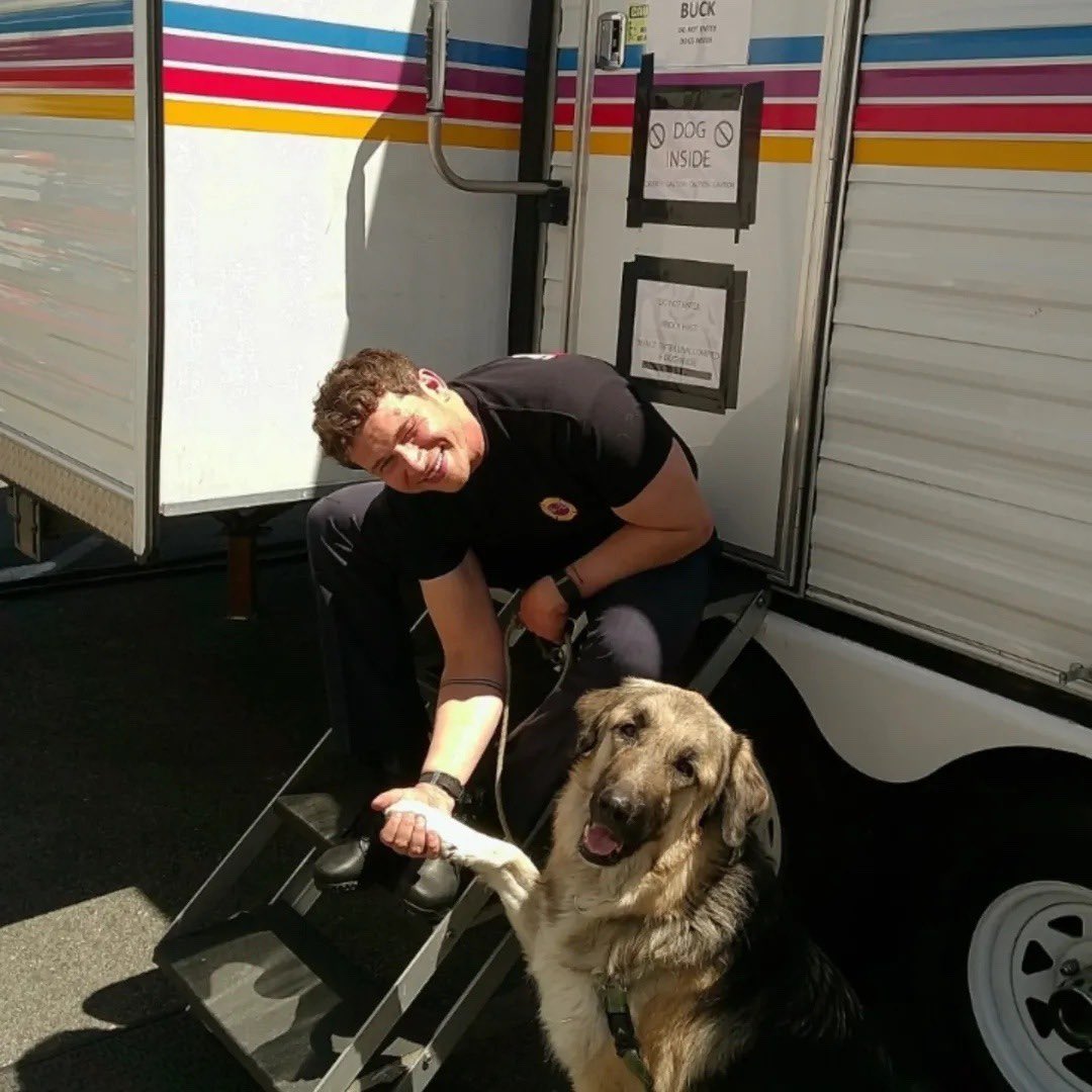 cypherptbvck's tweet image. the way he always brings his dogs on set so they had to put a sign