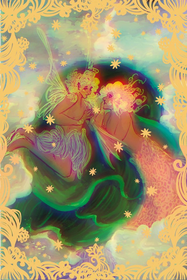 RequiemPluie's tweet image. lake encounter 💫 been a while since I made original art for myself but have these little mer and fae folk 💫