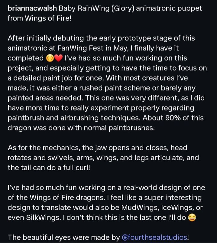 WingsOfFireNews's tweet image. #WingsOfFireNews!
Tui has shared an IRL RainWing Animatronic Puppet made by Spin Off Series Artist Brianna Walsh, who also made art work for the Official Coloring Book, Stickerpedia, and How to Draw Books!
#WingsOfFire