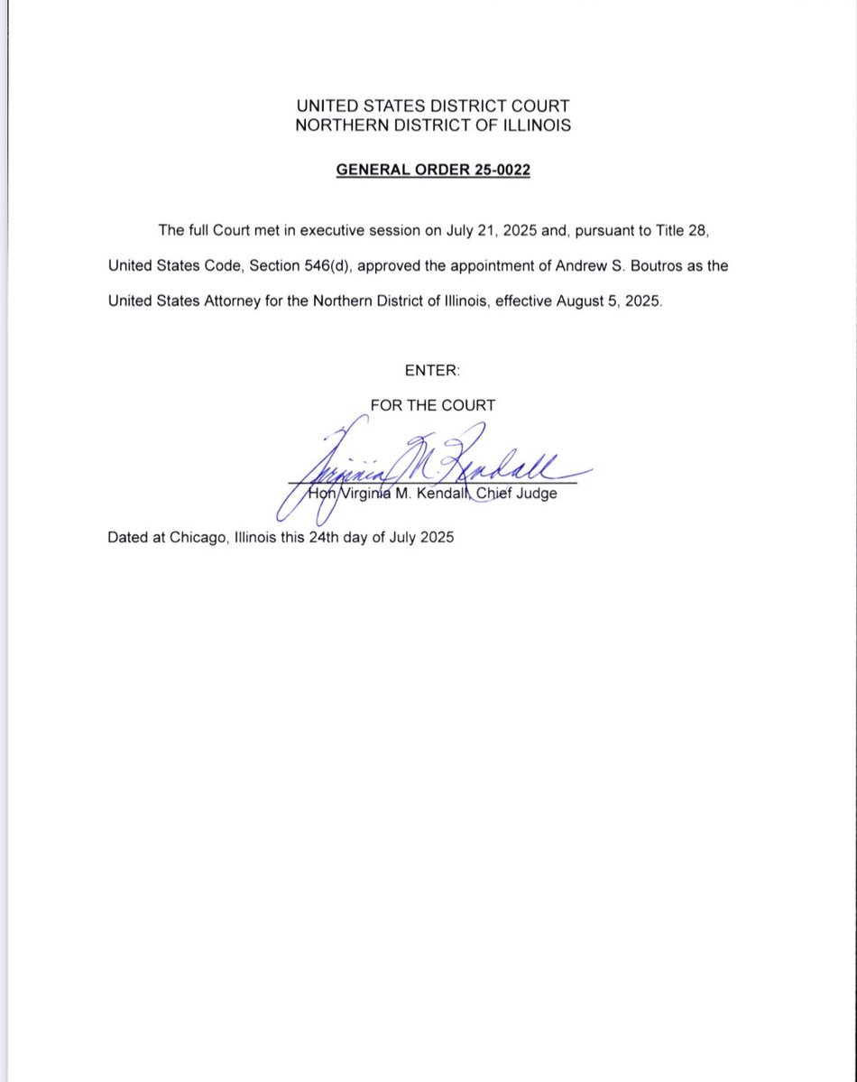 The judges of the Northern District of Illinois met today and approved the Trump administration’s appointment of Andrew Boutros as U.S. Attorney in Chicago.
Despite controversy over Trump picks in other districts, this was expected. Boutros has good standing with judges here: