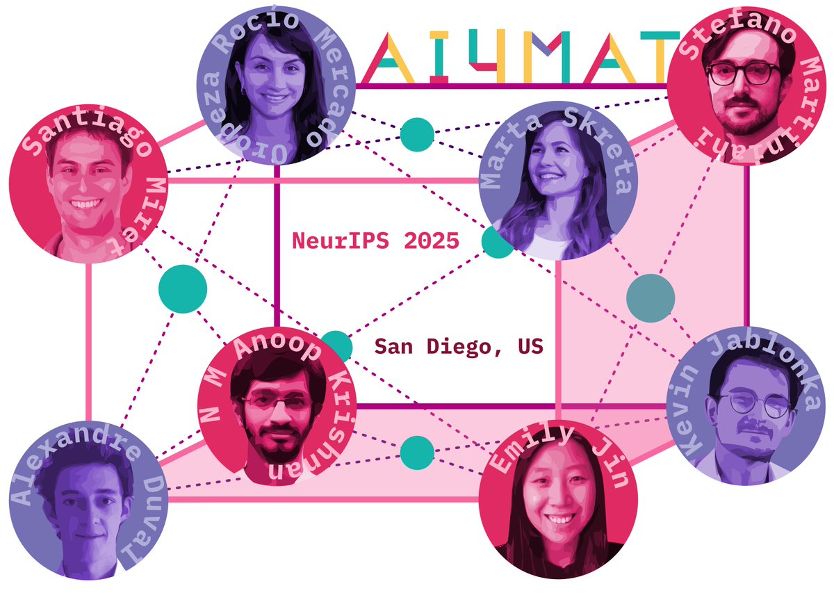 martoskreto's tweet image. AI4Mat is back for NeurIPS! time to crystallize those ideas and make a solid-state submission by august 22, 2025 💪
new this year: opt-in your work for our Research Learning from Speaker Feedback program -- a new structured discussion format where spotlight presenters receive…