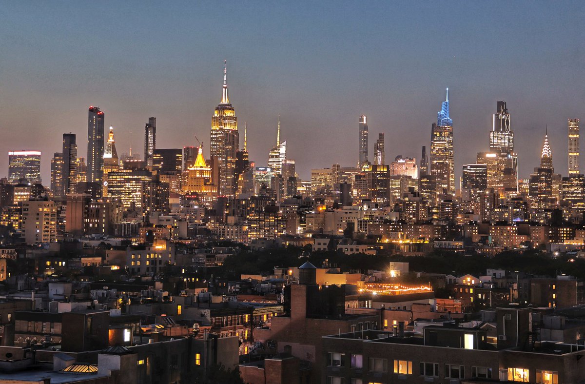 Twilight across midtown Manhattan and the Empire State Building seen from the East Village in New York City, Thursday evening #newyork #newyorkcity #nyc <a href="/EmpireStateBldg/">Empire State Building</a>
