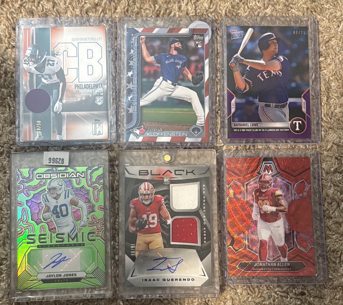 RyanLCards's tweet image. Mitchell /50 - $10
Kloff/76 - $10
Lowe /25 - $10
Jones /5 - $30
Guerendo /99 - $20
Allen /9 - $20
RTs appreciated!