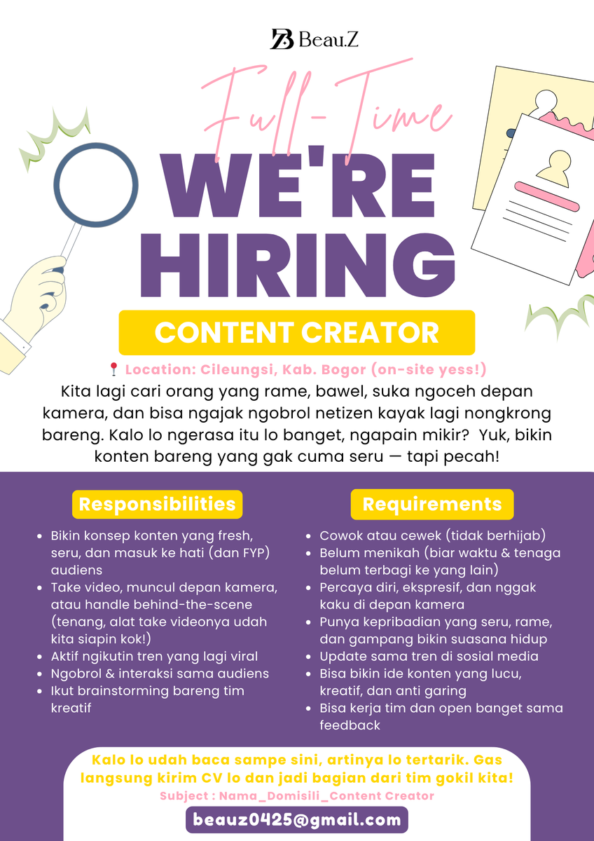 imdseakiesttt's tweet image. gud mowning moots! tim aku lagi cari Content Creator yang bawel, rame, dan doyan bikin konten nih. cek posternya dan tolong bantu RT ya siapa tau ada mutual kalian yang cocok? THANKIES MOOTS! &amp;lt;3 #LokerContent #WeAreHiring #OpenRecruitment #LowonganKerja #ContentCreator #InfoLoker