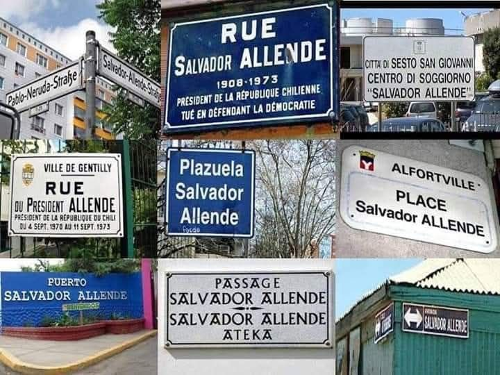 MdLimache's tweet image. Disculpe señor, dónde está la calle Salvador Allende?
- Bueno... Depende.
- De qué?
- Del país...