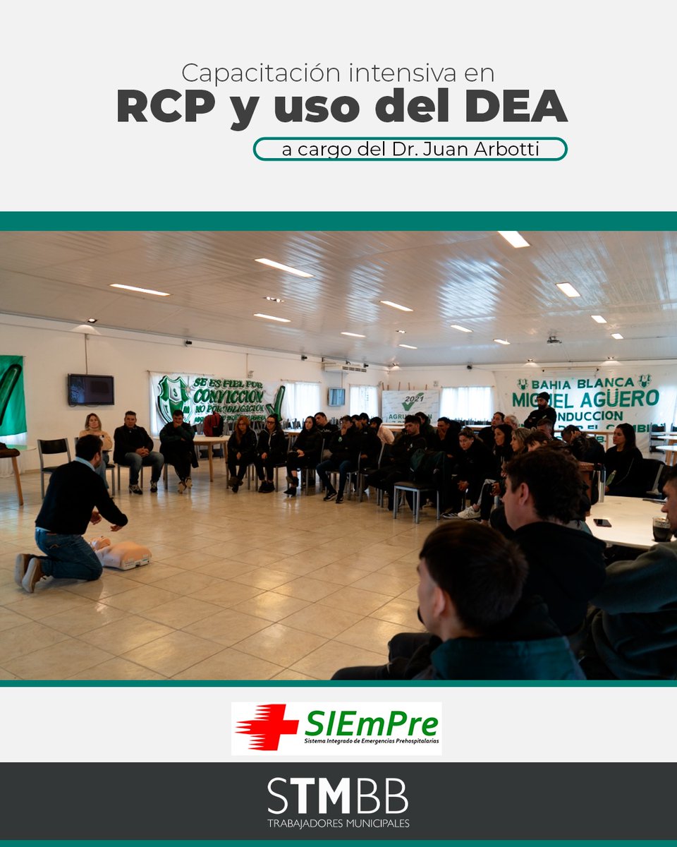 ❤️‍🩹 El STMBB ya es un espacio cardioprotegido

En el día de hoy, parte del personal del sindicato recibió una capacitación intensiva en RCP y uso del DEA (Desfibrilador Externo Automático), a cargo del Dr. Juan Arbotti.