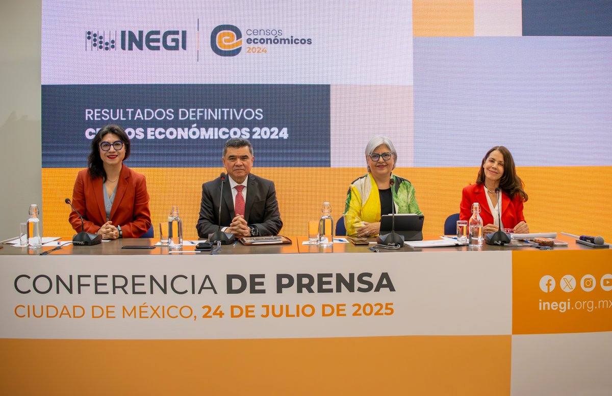 INEGI_INFORMA's tweet image. El #INEGI presentó los resultados definitivos de los Censos Económicos #CE2024 con información de todos los establecimientos del país, ya sea que produzcan bienes, comercialicen mercancías o presten servicios.
En la conferencia de prensa participaron Graciela Márquez Colín…