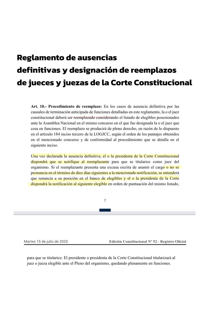 La Dra. Teresa Nuques fue una de las mejores juezas🧑🏻‍⚖️de Corte Constitucional👉🏻Conforme a Reglamento de ausencias, notificado el juez de la lista de elegibles que corresponde (Llasag), éste tiene 10 días término para aceptar cargo, sino se entenderá que lo rechaza💡
