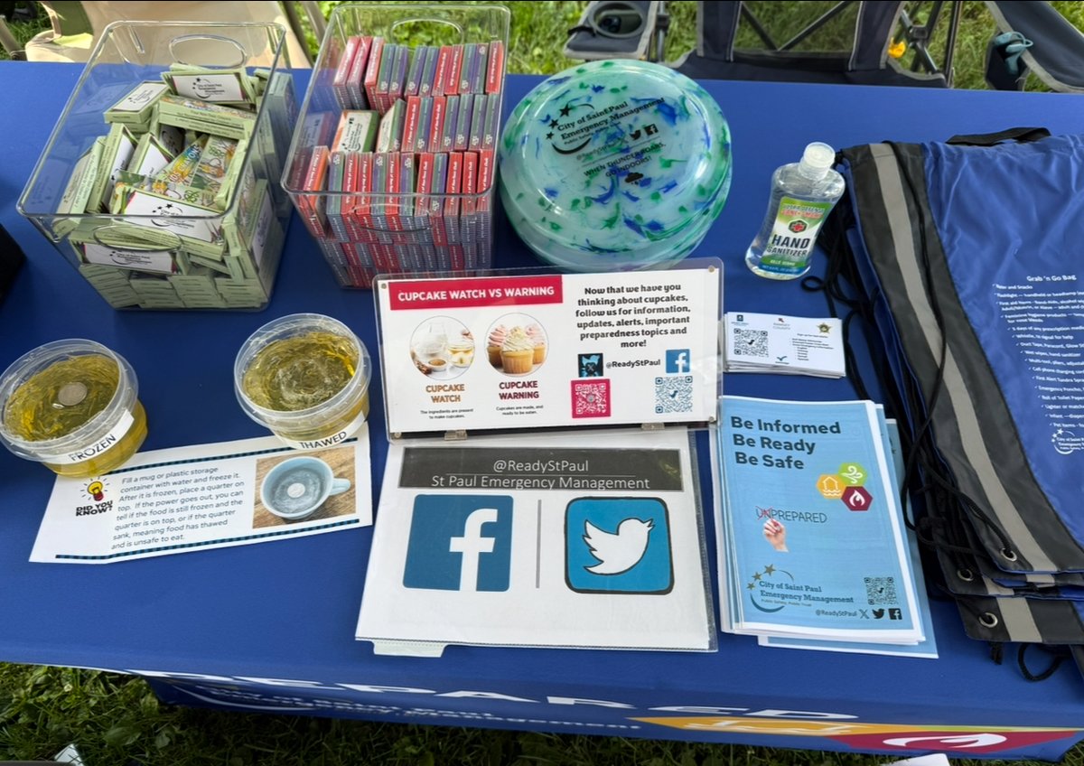 ReadyStPaul's tweet image. We are talking preparedness at Safe Summer Nights. We have Go Bags, information, chalk, and emergency pizza cutters. Come learn more about how to be prepared
@femaregion5 @mndps_hsem @sppdmn @stpaulons